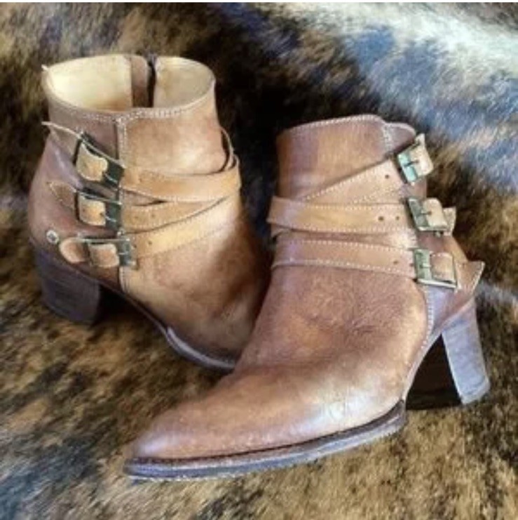 BED|STU Cobbler Buckles BROWN Leather Rustic Ankle Booties Womens Sz 8 US Boots