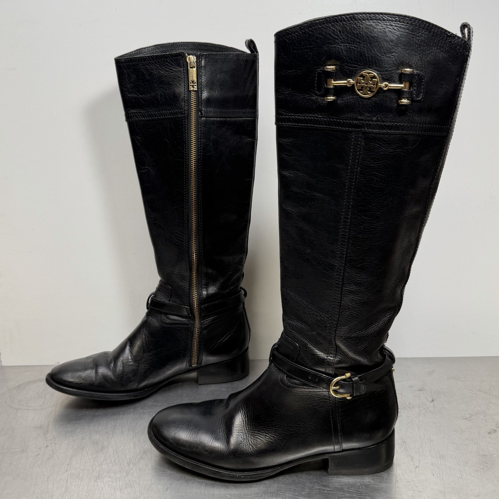 Tory Burch Nadine Black Leather Equestrian Tall Riding Boots w/ Horsebit Sz 10 M