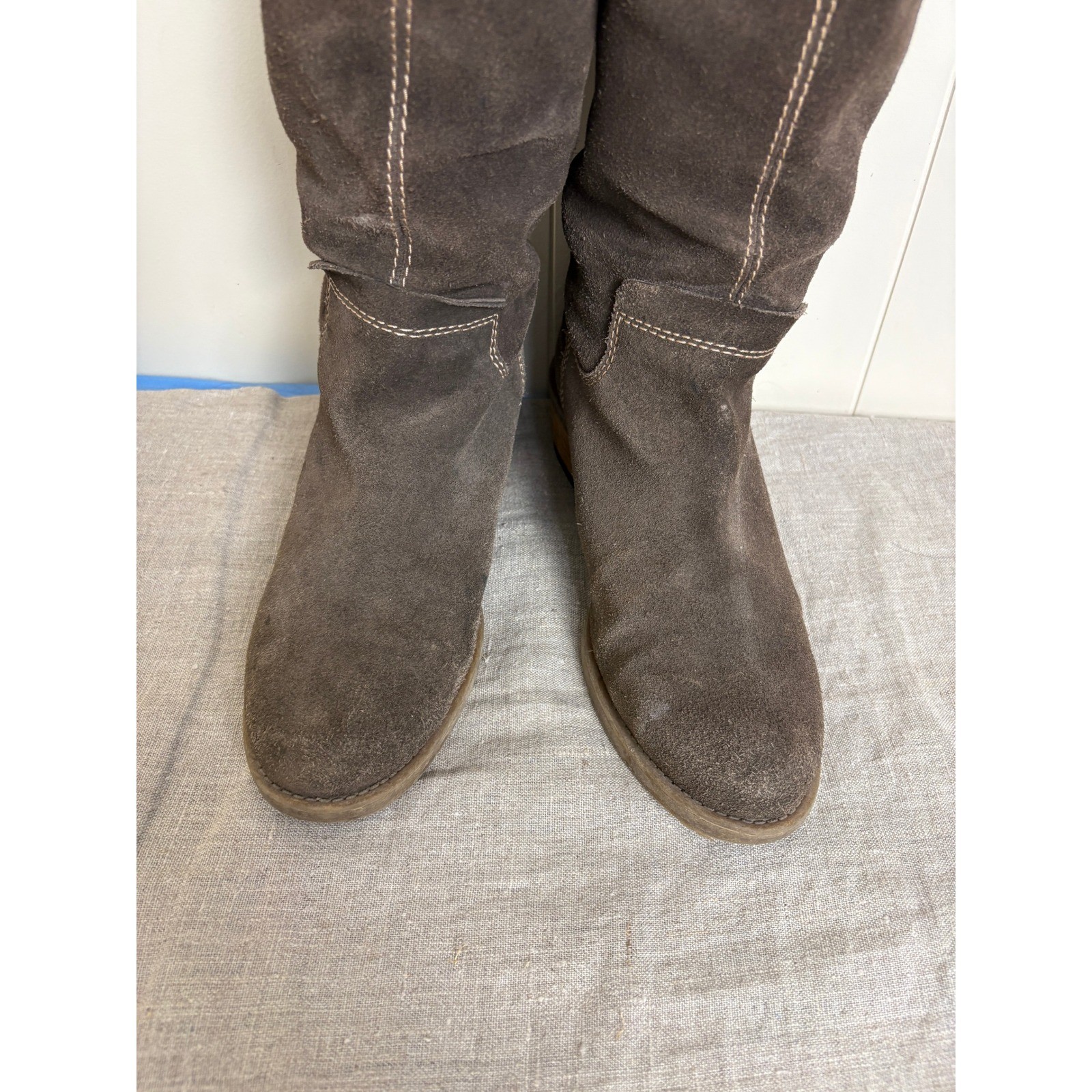 Calvin Klein Jeans Gianna Boots Womens 10 Brown Suede Tall Slouchy Stacked Heel