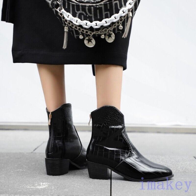Women’s Alligator Pattern Pointed Toe Ankle Boots Back Zip Casual Outdoor Shoes