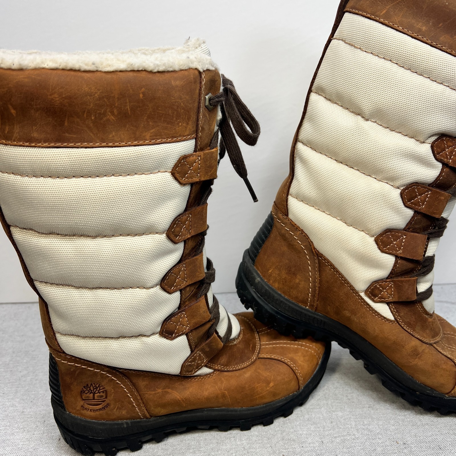 Timberland Mt Hayes Waterproof Insulated Tall Lace Up Boot Brown Sherpa W US 6.5