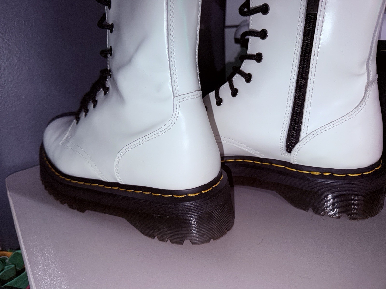 Dr. Martens Jadon White Leather Platform Combat Ankle Boots Lace-Up Zip US 12