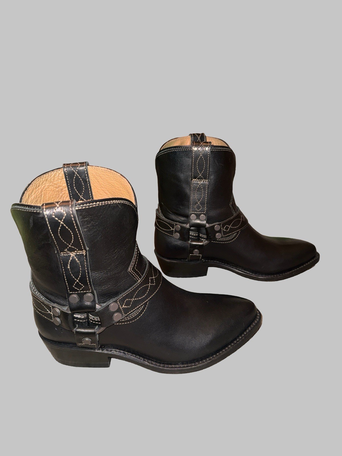 Frye Women’s Black Leather Harness Ankle Boots 8.5