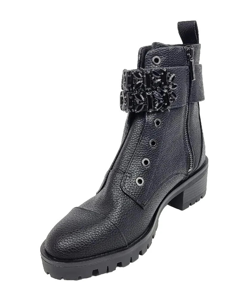 Karl Lagerfeld Paris Women Booties Payson Combat Black Boot Embellished Size 7.5