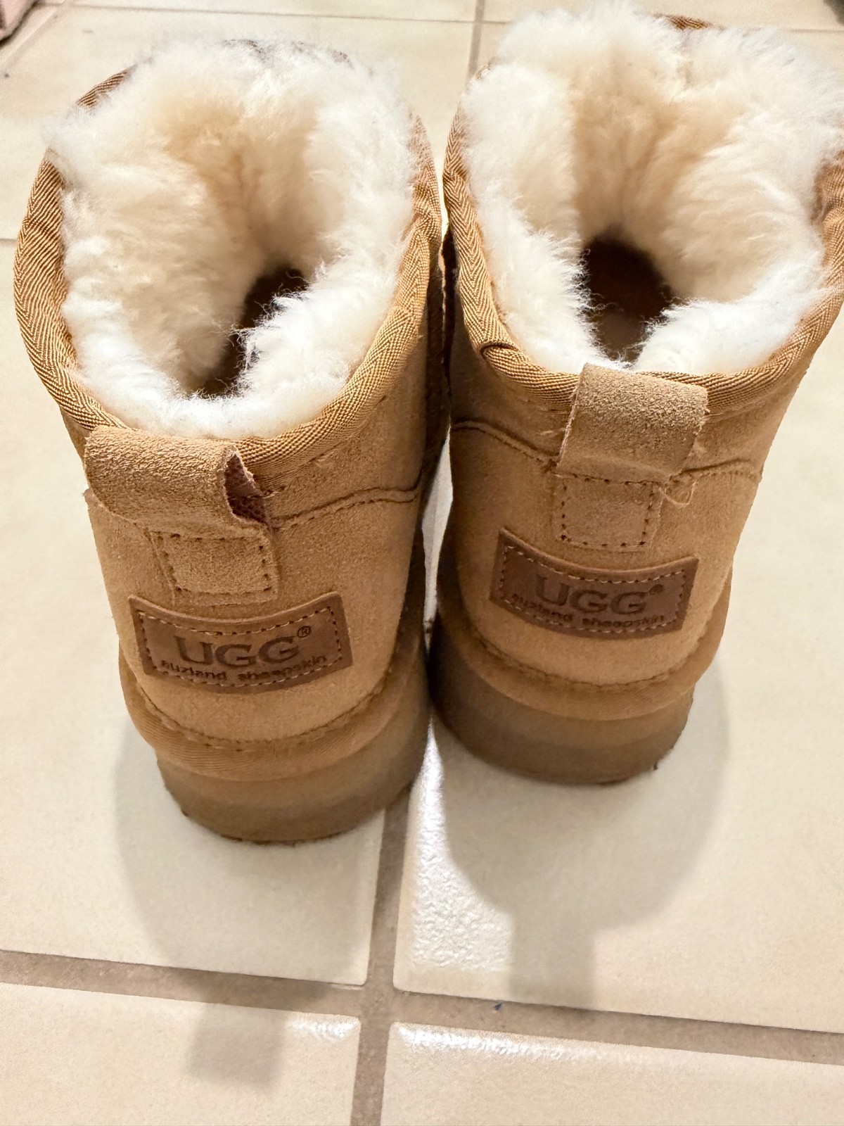KOREA Ugg Ozwear Classic Platform Knit Logo Ultra Mini Boots Shoes US 5 36 brown