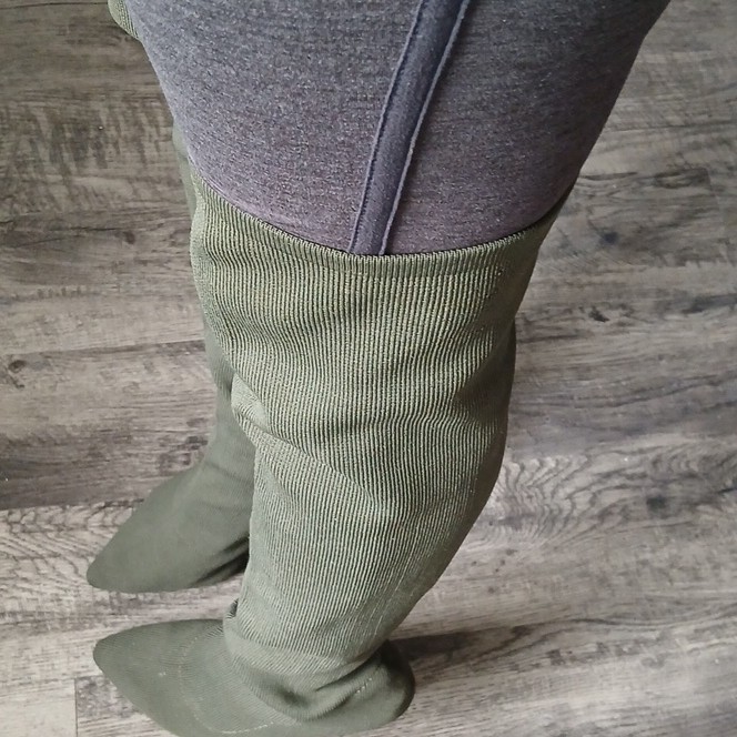 Knit Green Stretch Pointed Toe Pull On Over the Knee Stiletto Boots Women 10