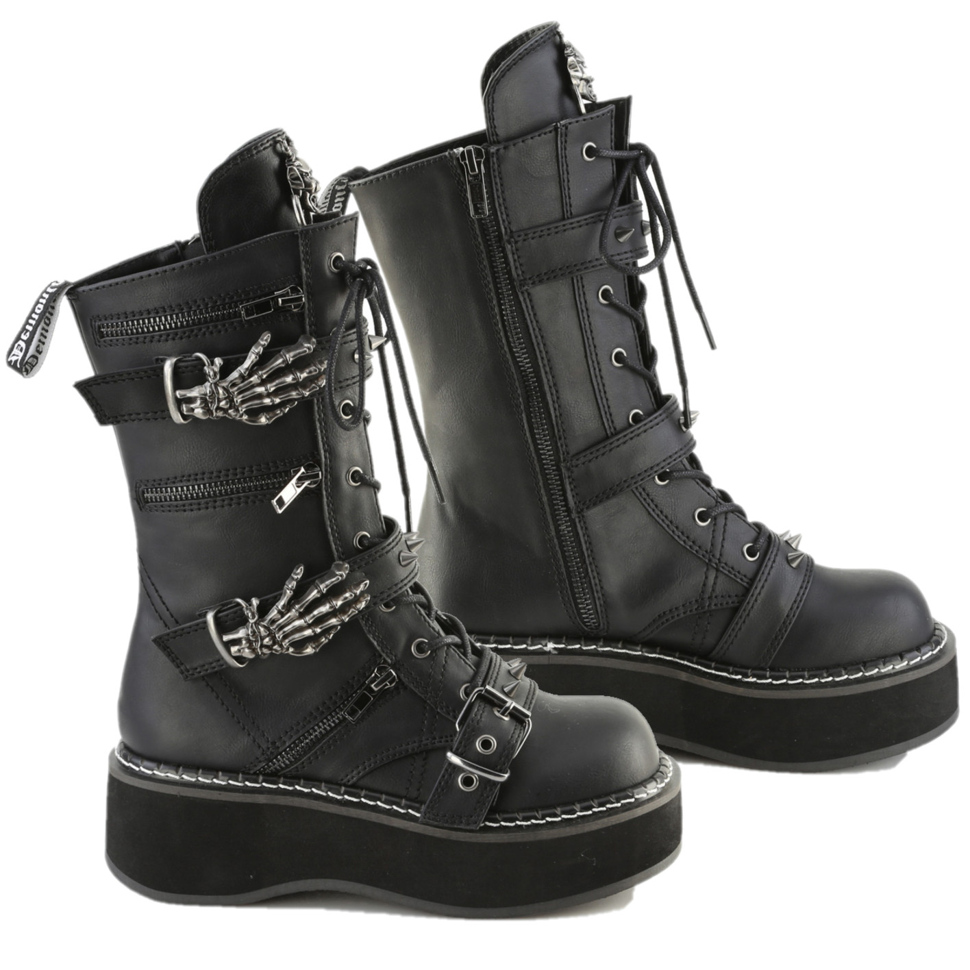 Cryptic Goth Platform Combat Boots Skeleton Buckle Straps Emily 82
