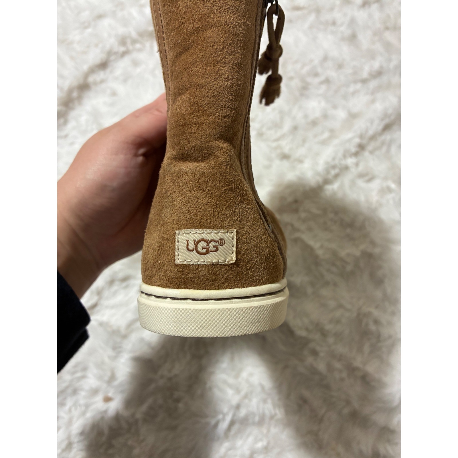 UGG Chestnut Suede Slouchy Tassel Zip Boots Womens 6