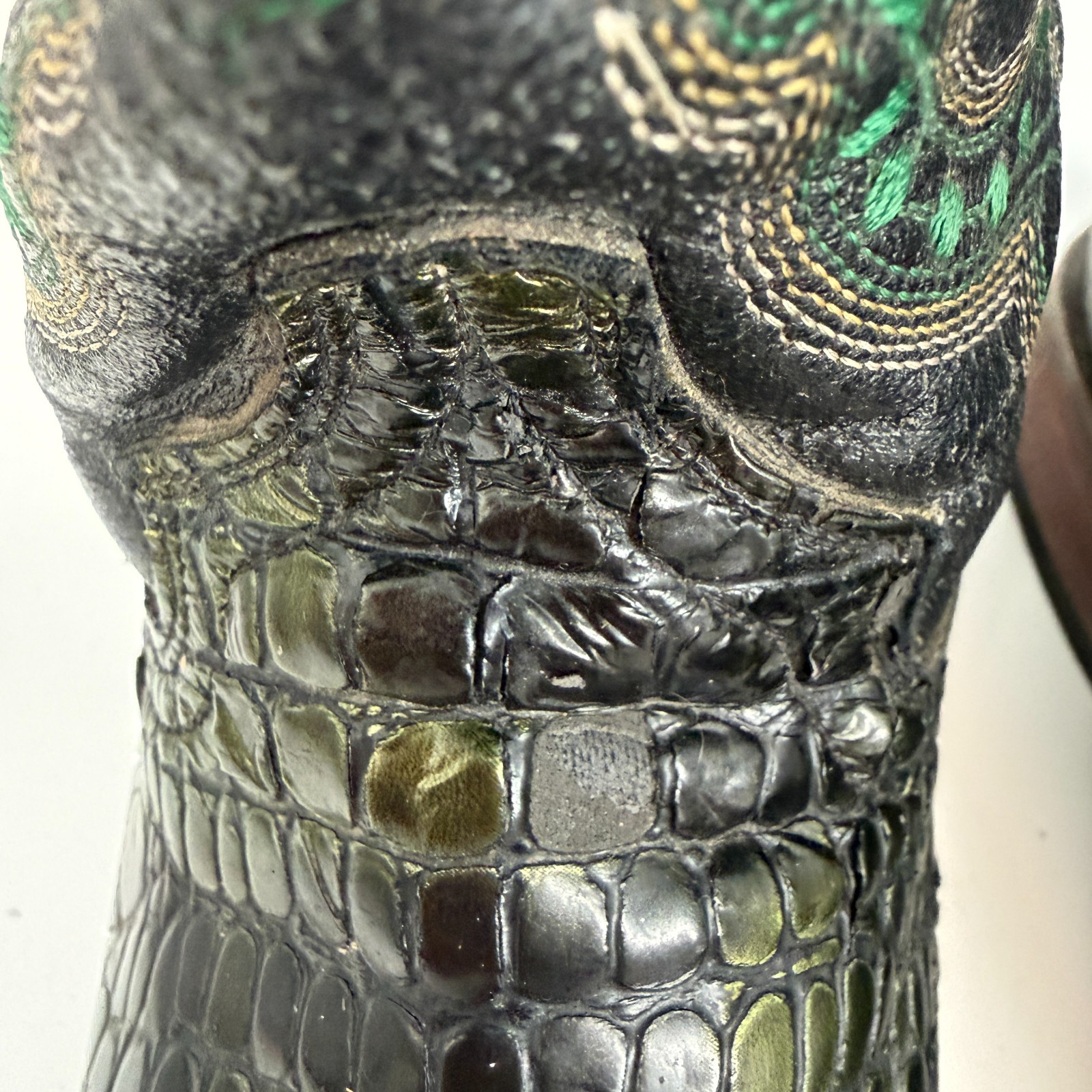Ferrini Stampede Caiman Print Square Toe Boots Green Cowgirl Western Size 8.5 B