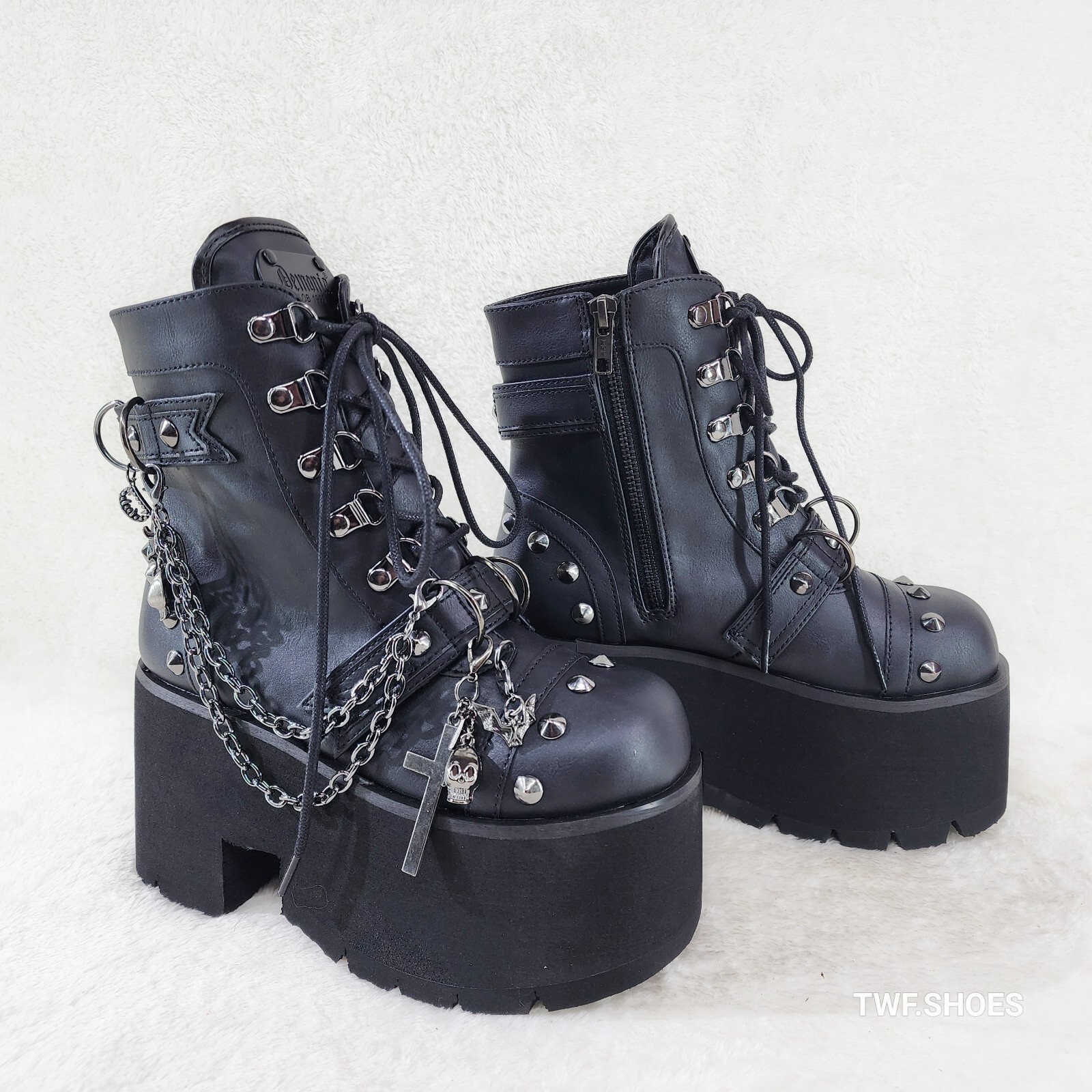 Ashes 3.5″ Platform Goth Punk Boots Chain Charms Demonia 52