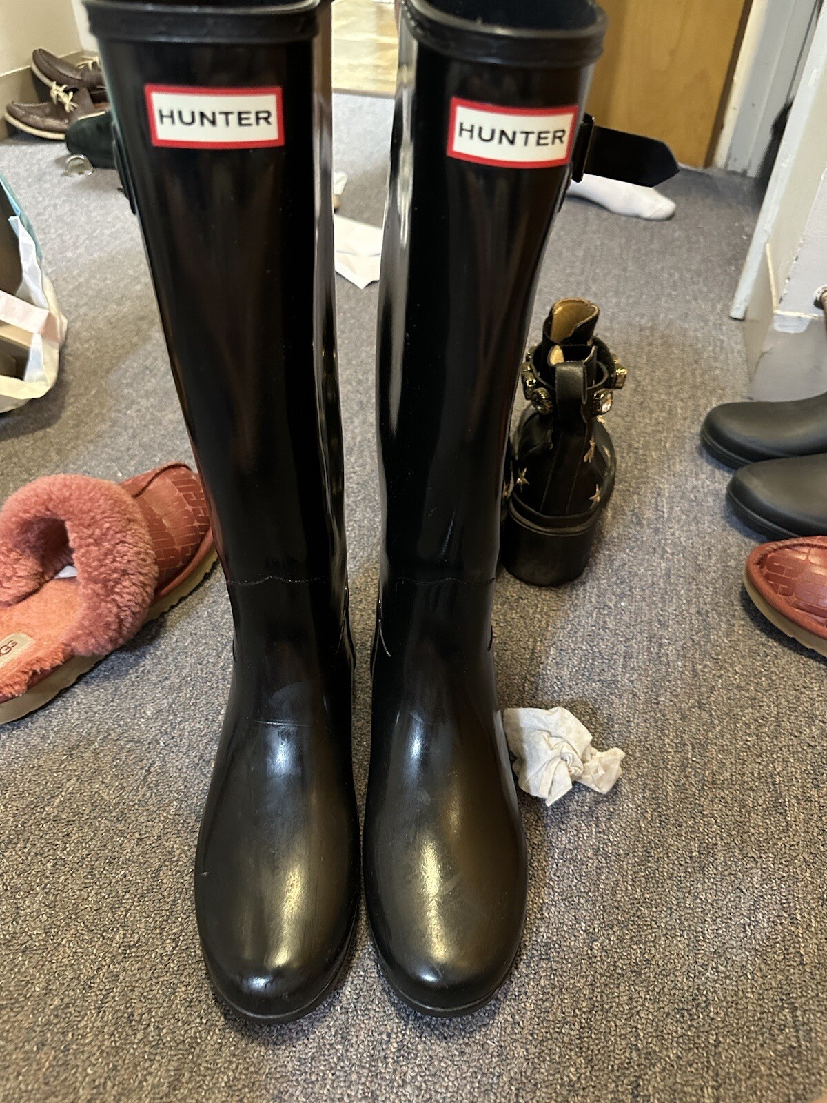 Hunter Original Tall Gloss Women’s Rain Boots – Black, 7 US