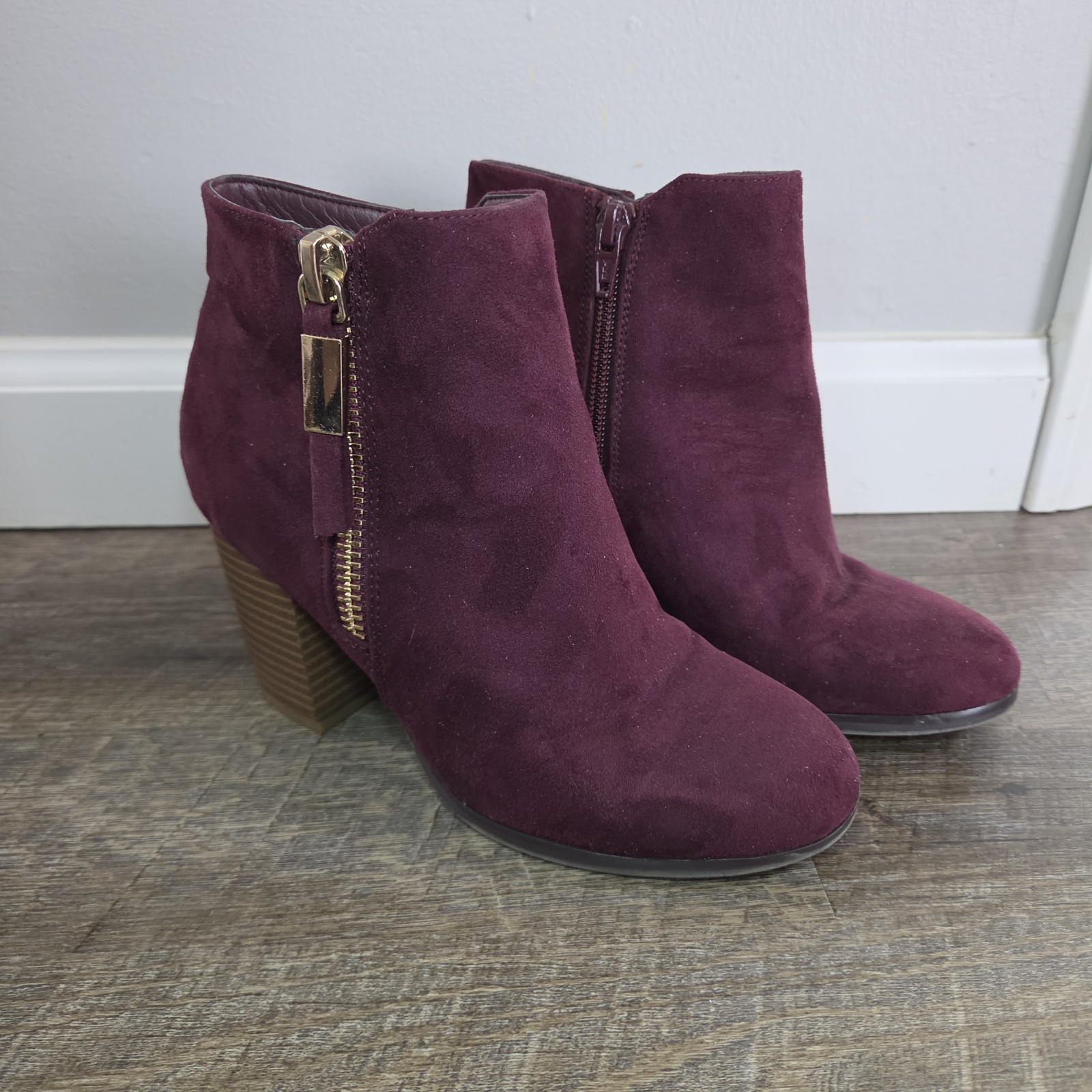 Maroon Suede Ankle Booties Womens Size 6 High Heel Apt. 9 Business Formal Boho