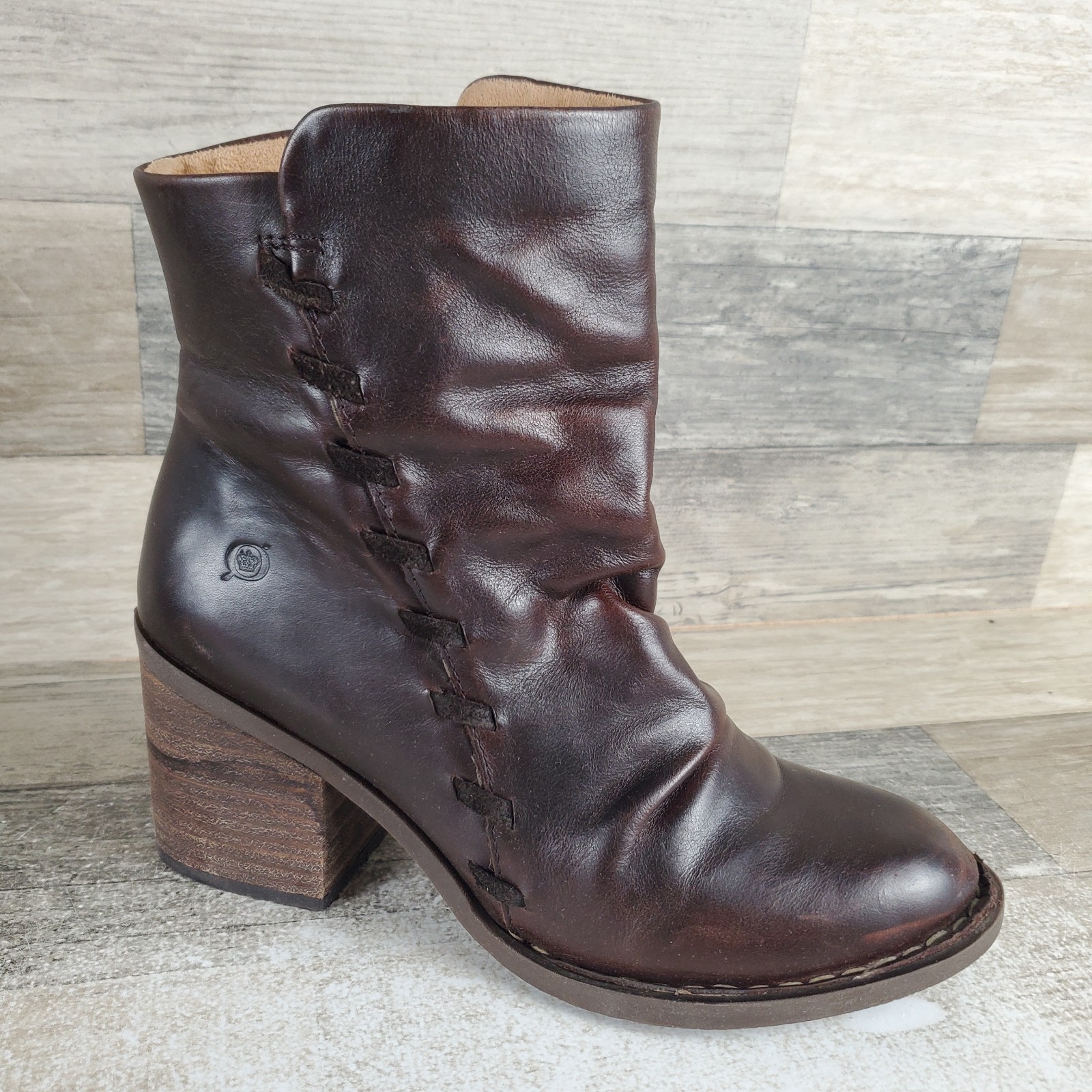 Born Toni Womens Ankle Boots Sz 6 M Dark Brown Side Zip Round Toe Block Heel