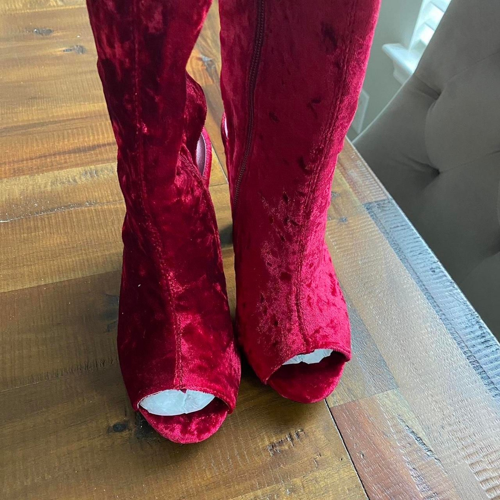 Elegant Pink Velvet Over-the-Knee Thigh High Open Back Boots Fancy Sexy