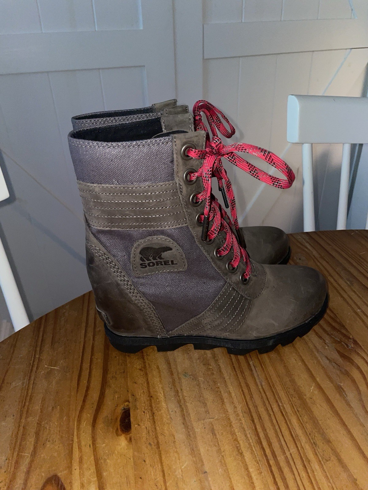 Sorel Boots Womens Gray Lexie Lace Up Hidden Wedge Casual Comfort Leather Sz 6.5
