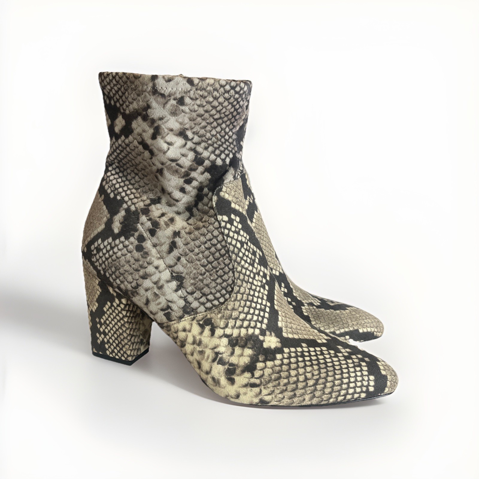 Steve Madden Elory Sock Boots Faux Snakeskin Stretch Pointed Toe Block Heel 10M