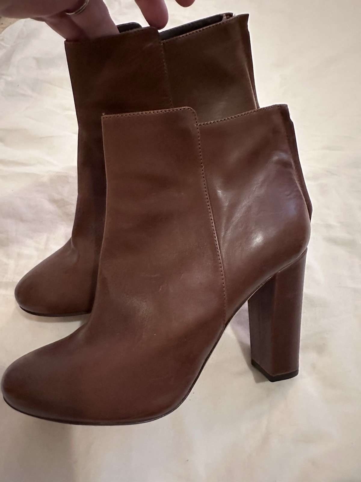 J.CREW Brown Leather Ankle Bootie Zip Block Heel Round Toe Made in Italy 6