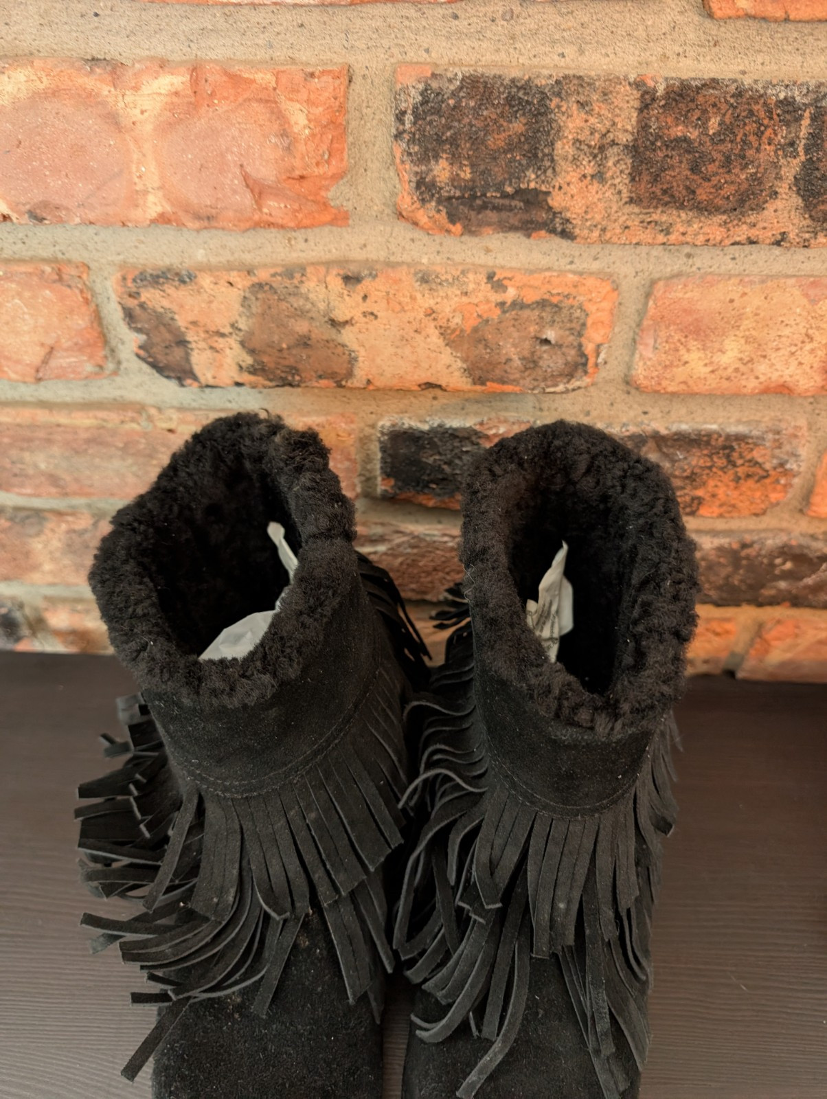 Tory Burch Boots Collins Leather Fringe Sherpa Fur Lined Ankle Logo Women’s Sz 7