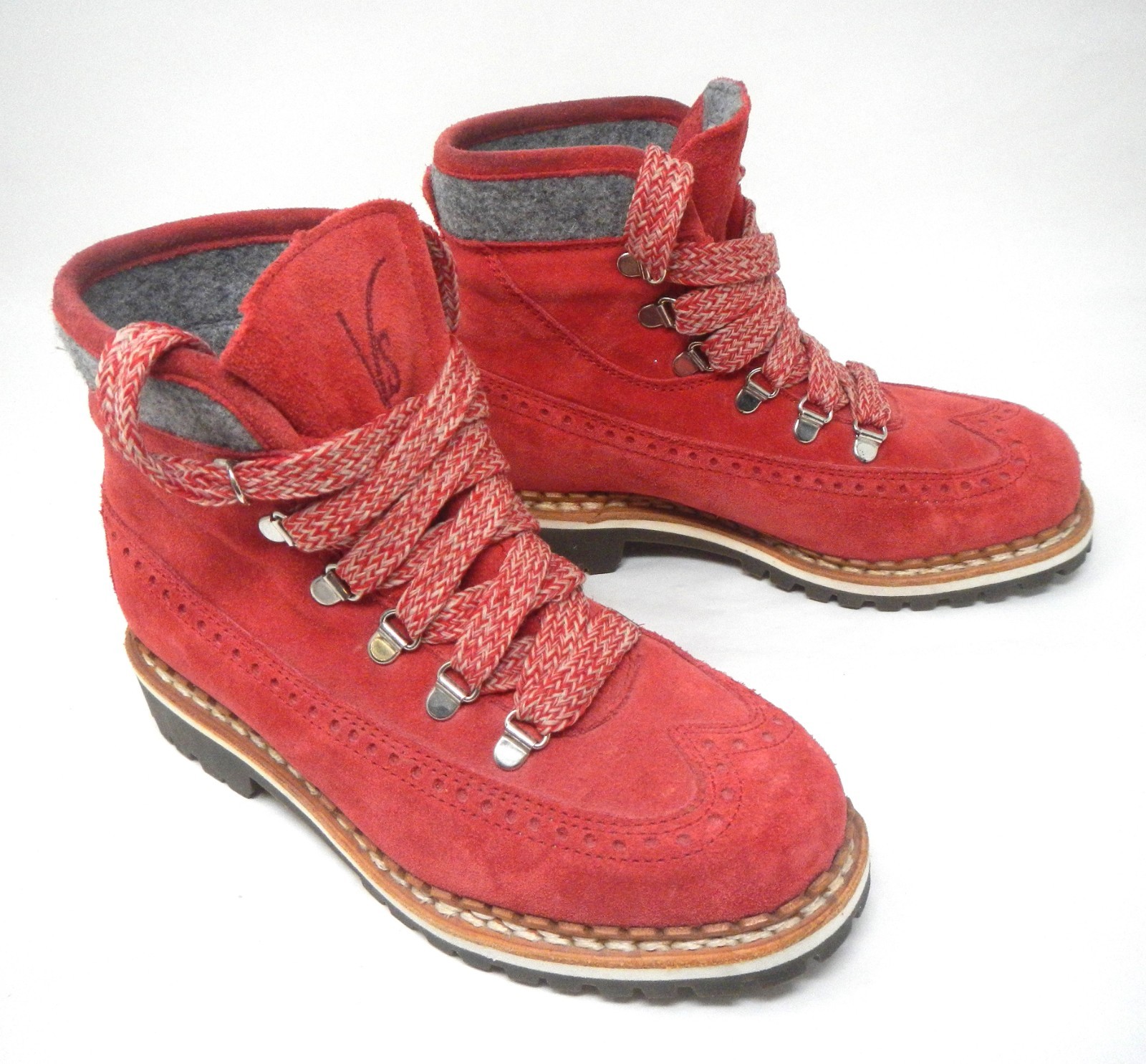 Ventesima Strada Red Suede Colorblock Pattern Ankle Hiking Boots Size US 5-1/2