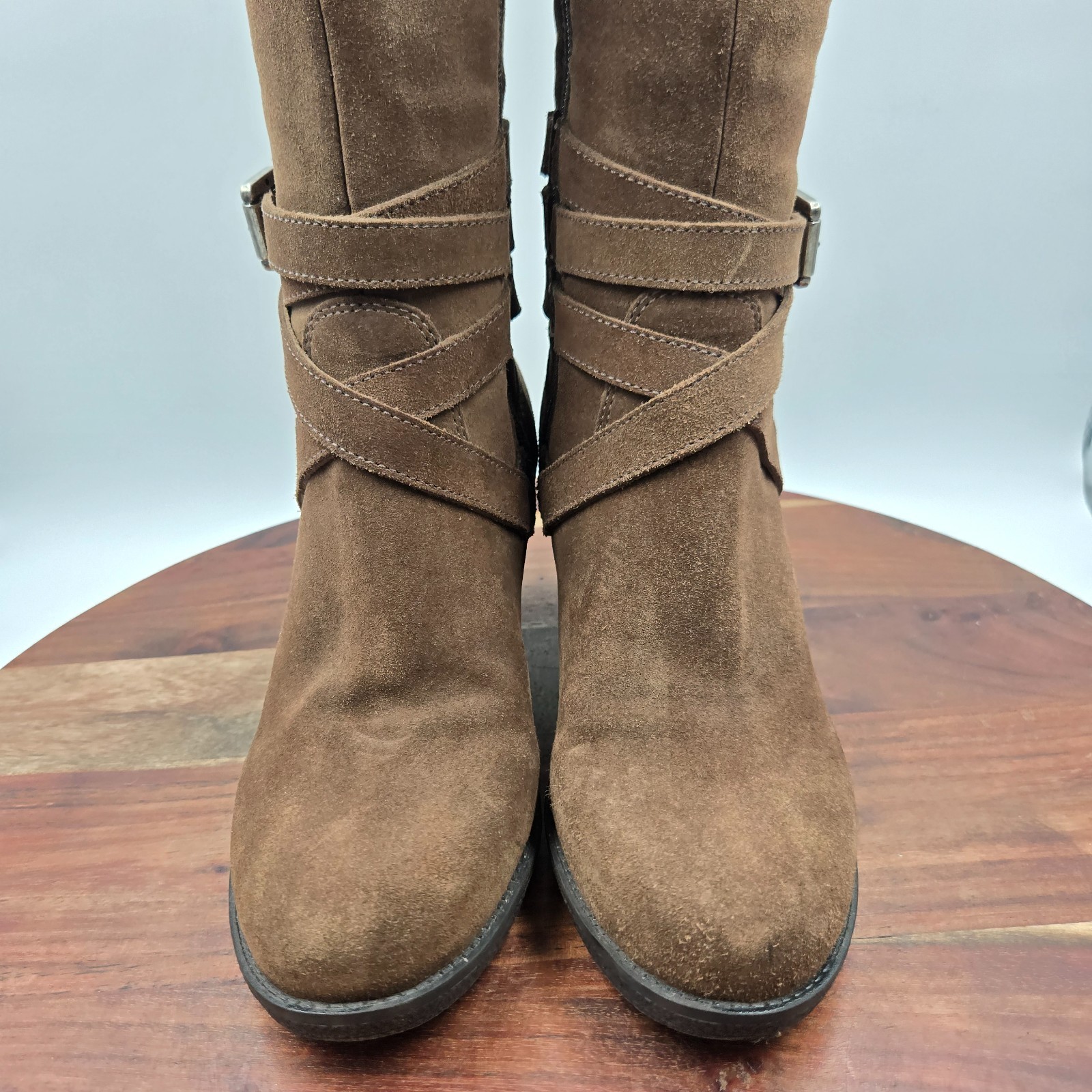 La Canadienne Boots Womens 6.5M Brown Suede Fleece Lined Buckle Knee High Riding