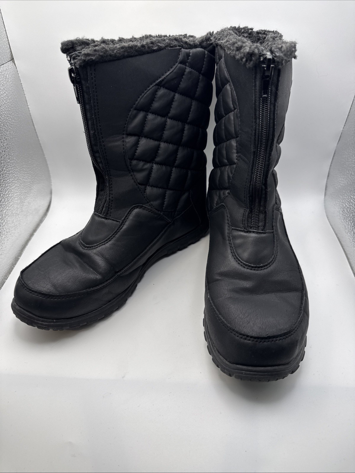 TOTES Stephen Quilted Black Waterproof Boots Front Zip Women 8M In Original Box