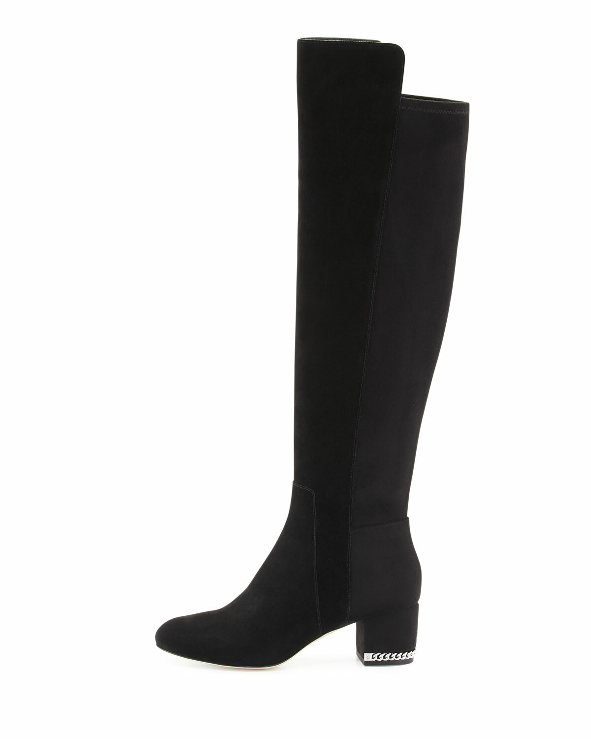 MICHAEL KORS SABRINA SUEDE ICONIC MK LOGO CHAIN HEEL TALL BOOTS I LOVE SHOES
