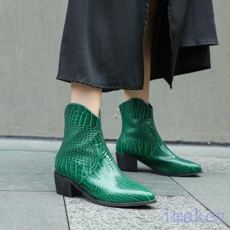Women’s Alligator Pattern Pointed Toe Ankle Boots Back Zip Casual Outdoor Shoes