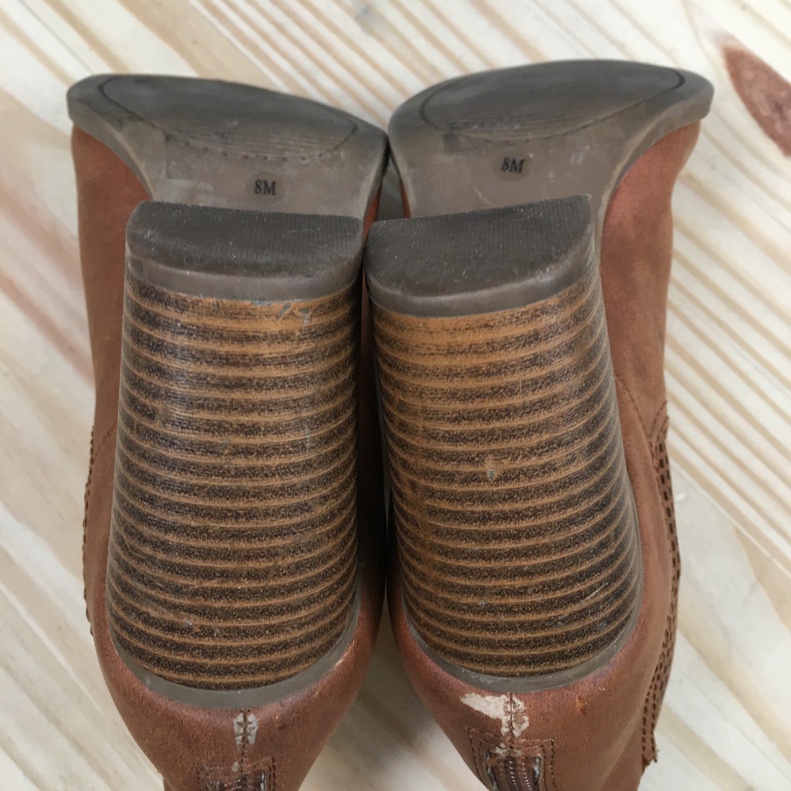 Style & Co. Boots Womens 8 M Ankle Bootie Perforated Back Zip Block Heels Brown