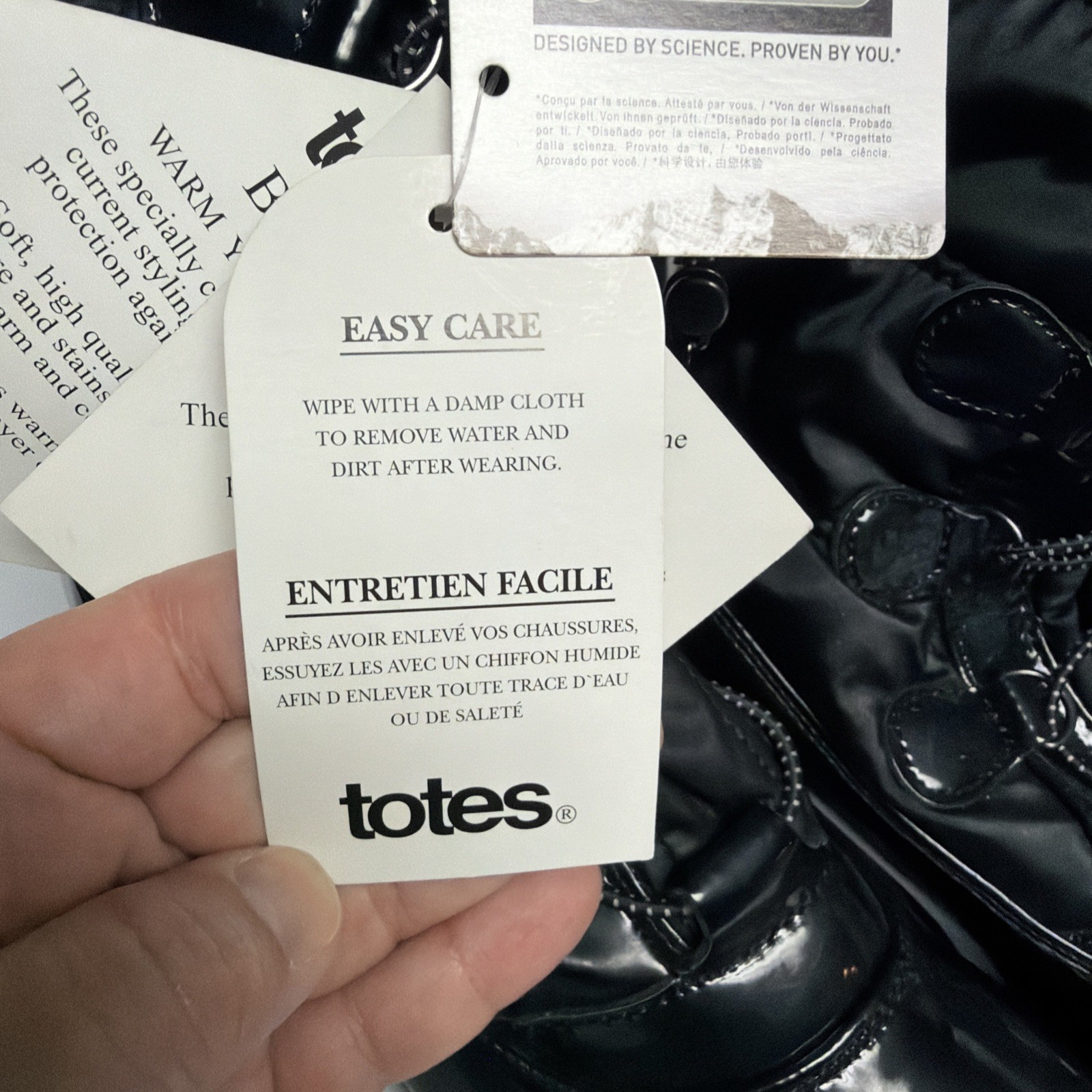 NWT Womens Totes Snow Boots Warm Black Patent Look Fur No Tie Pull On Size 10 W