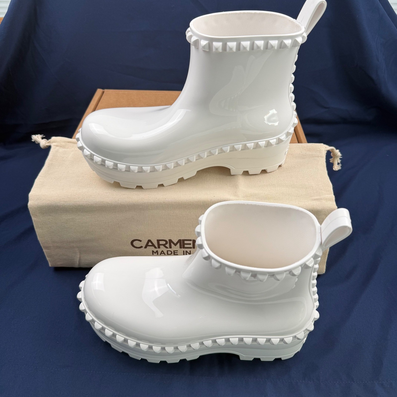 Carmen Sol Graziano White Jelly Studded Platform Rain Boots Italy Sz 40 US Sz 10