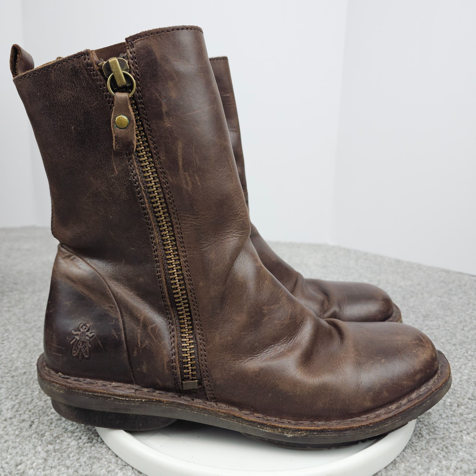 Fly London Fade Ankle Boot Brown Leather Zip Up Womens 41 EU 10 – 10.5 US
