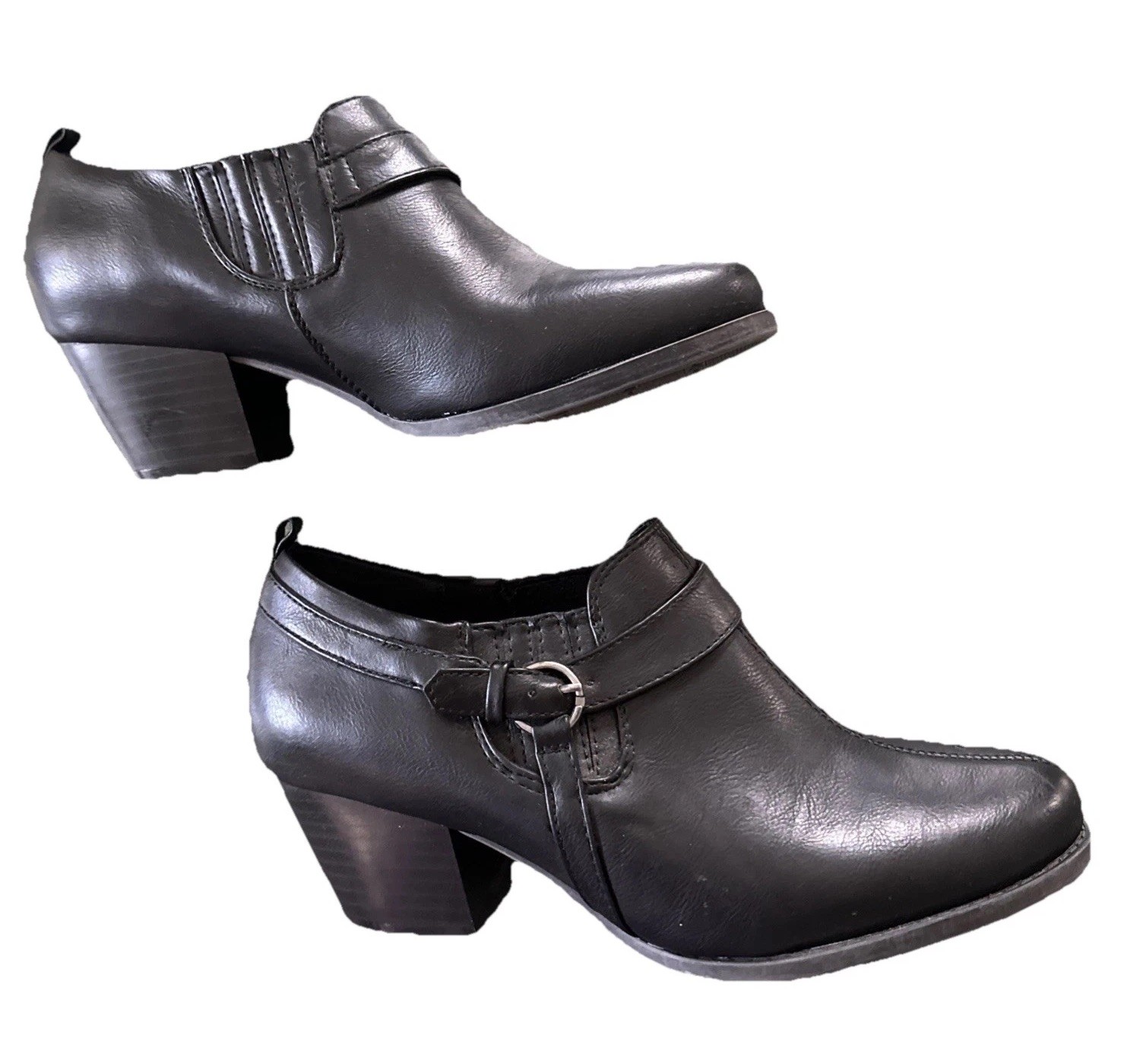 Women 9 W Baretraps Boots Shoes Black Leather Low Heel Business Travel Casual