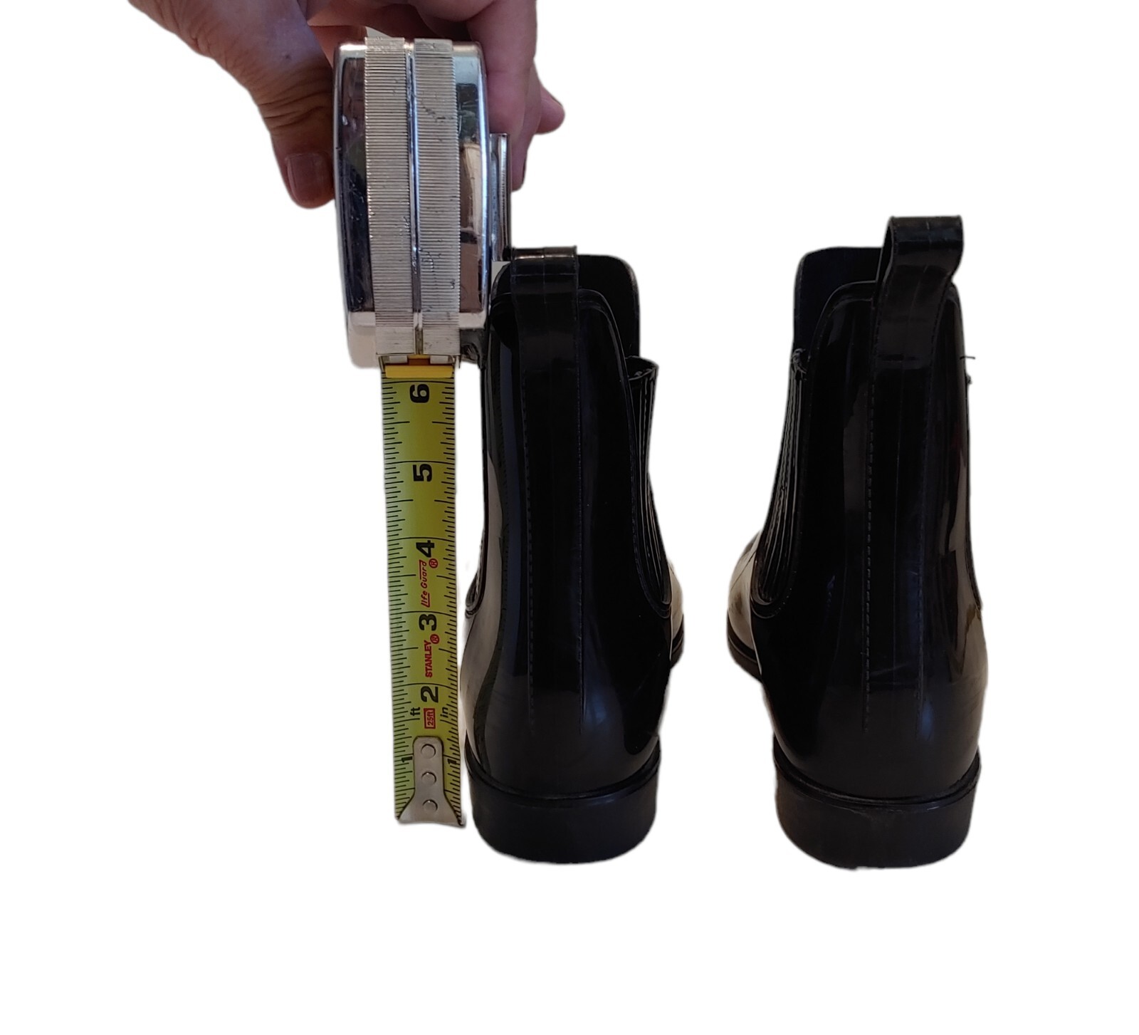 Women casual workwear black comfortable mid-calf pull on tabs rain boots size 11