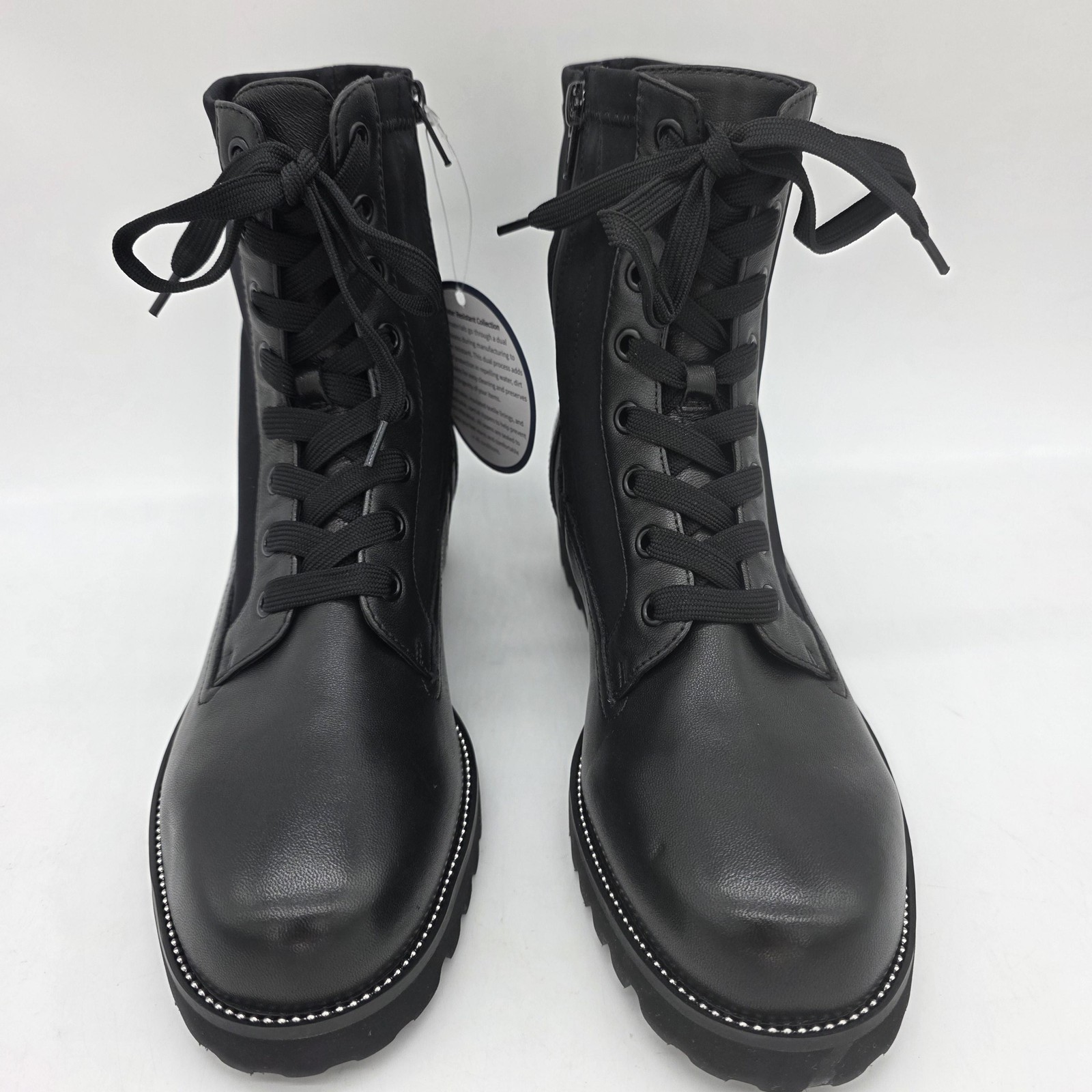 Vaneli Boots Womens Size 9.5 Black Lace Up Water Resistant Lug Sole Combat Ankle