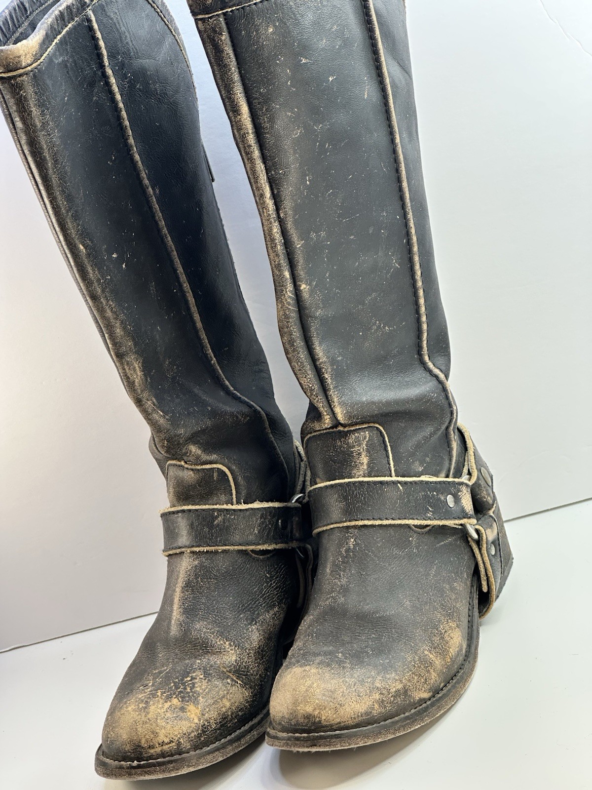 Circle G Distressed Leather Harness Boot Women 8.5 Moto Biker BurningMan Cowgirl