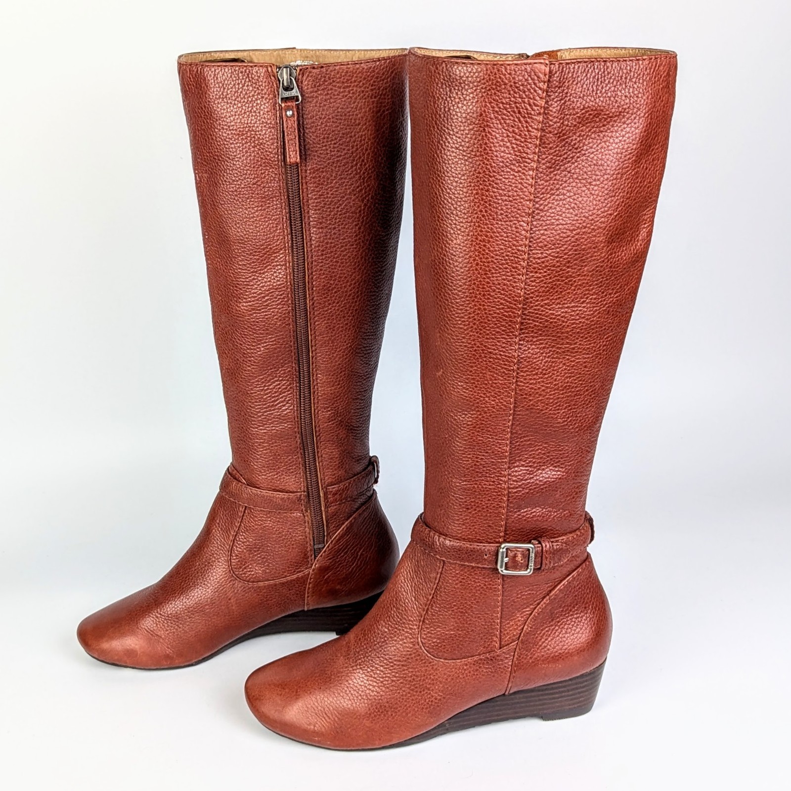 NEW Fossil Women’s Russet 1.5″ Wedge Knee High Leather Boots size US 6