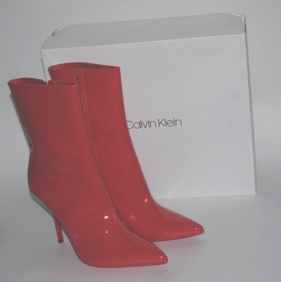 CALVIN KLEIN ~ MADA 2 PATENT ~ Rose Quartz Leather Ankle Boots New in Box 8