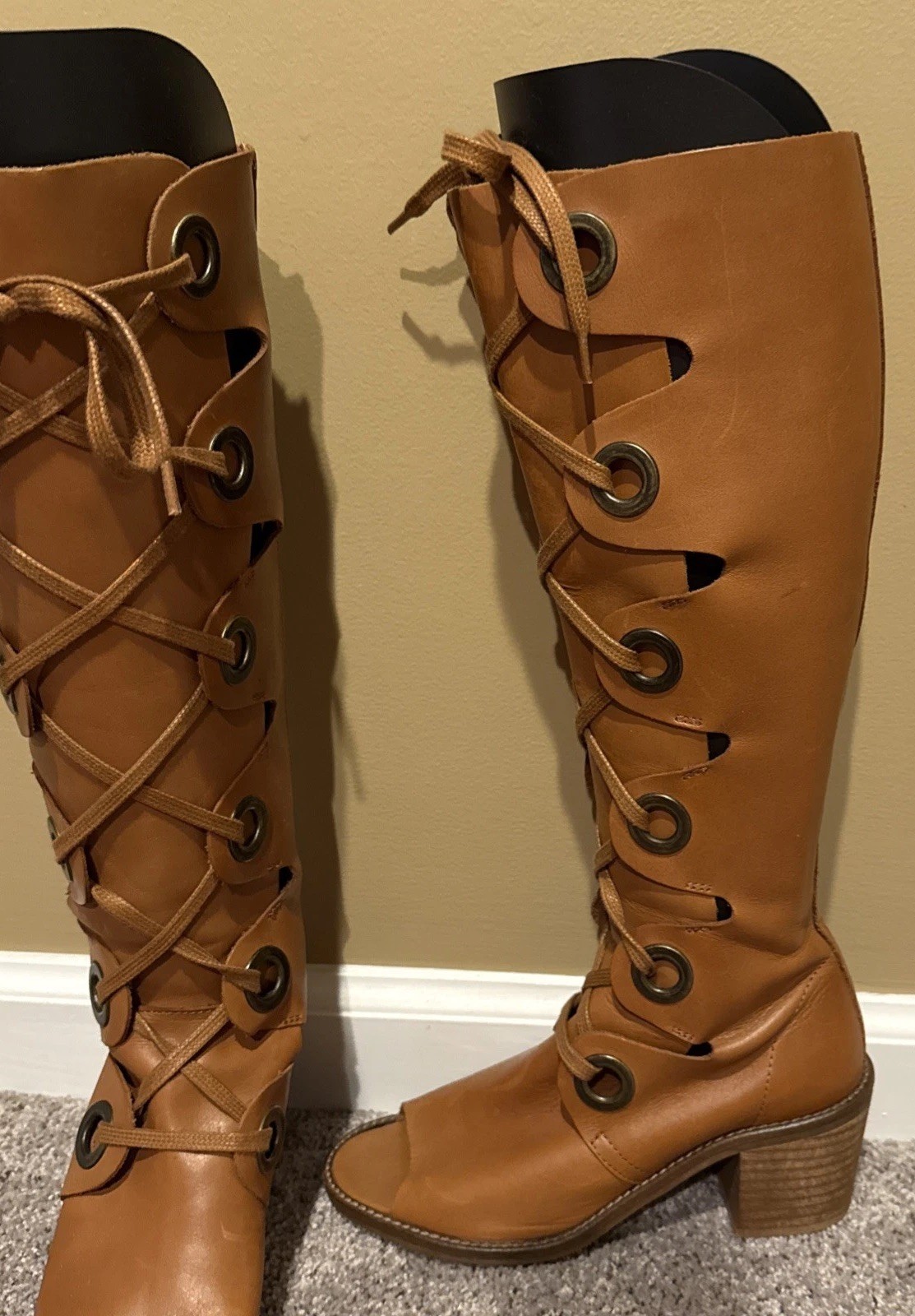 Free People Gladiator Lace Up Peep Toe Boots festival Coachella EU 37 US 6.5
