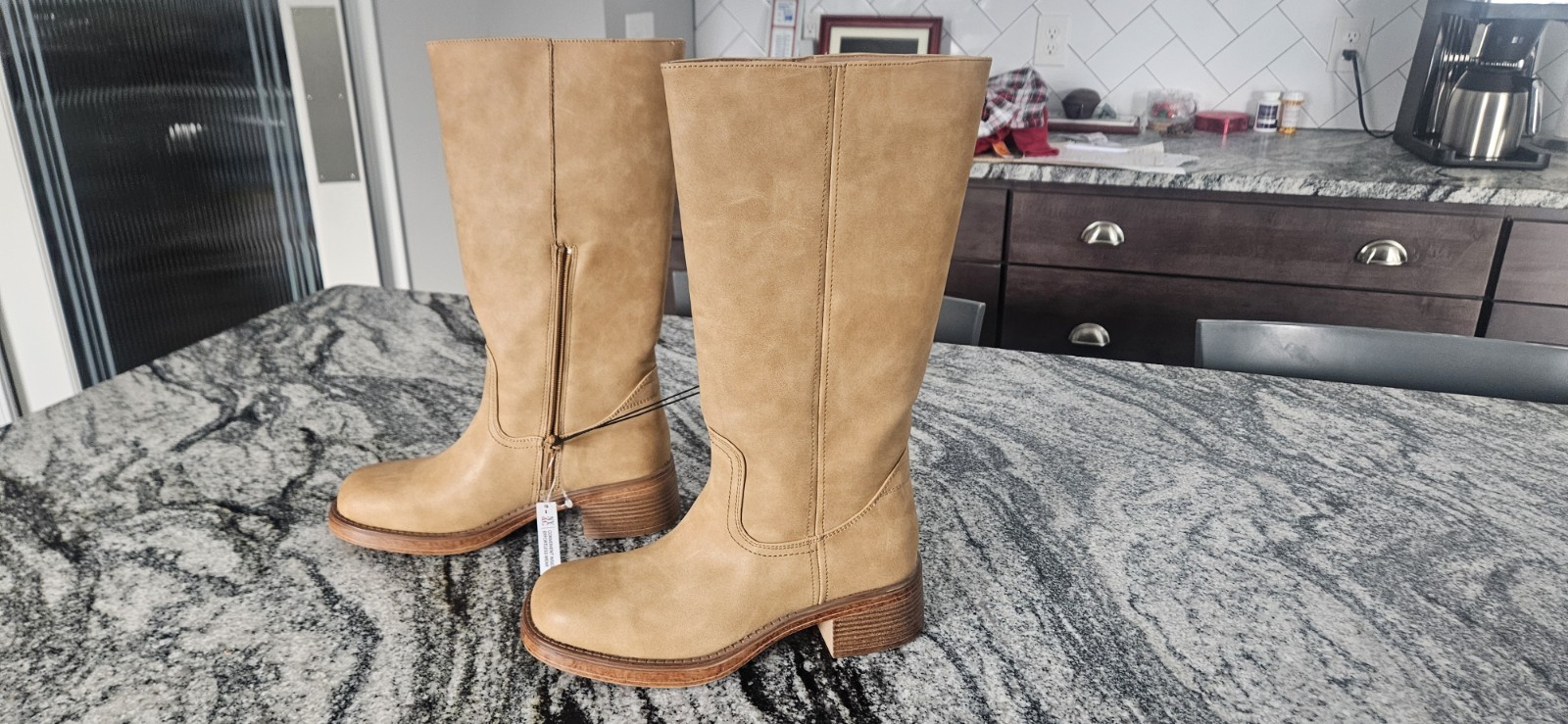 New York & Company Boots Womens Size7.5 Tan Knee High Faux Leather Inside Zipper
