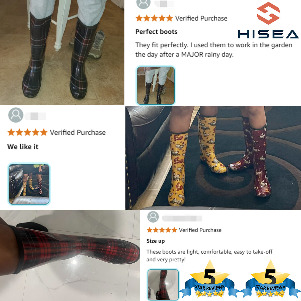 HISEA Women Knee High Rain Boots Waterproof Garden Shoes Colorful Printed Wellie