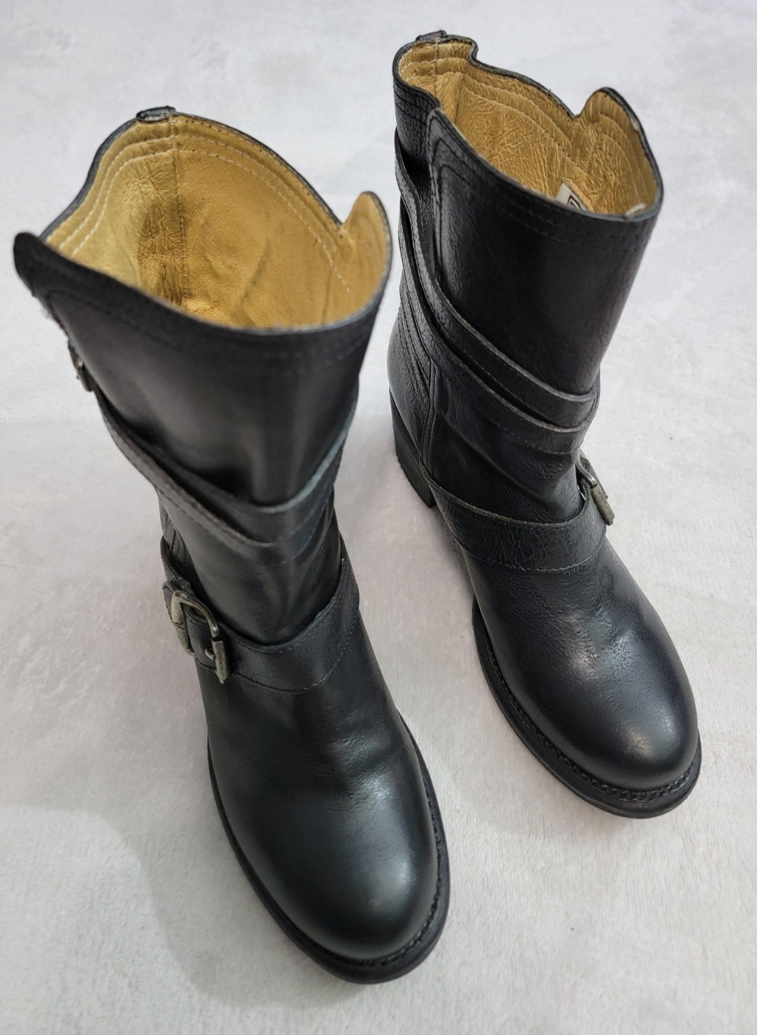 Frye Boots Womens 7.5 B Black Leather Vera Harness Riding Strappy Motto Biker