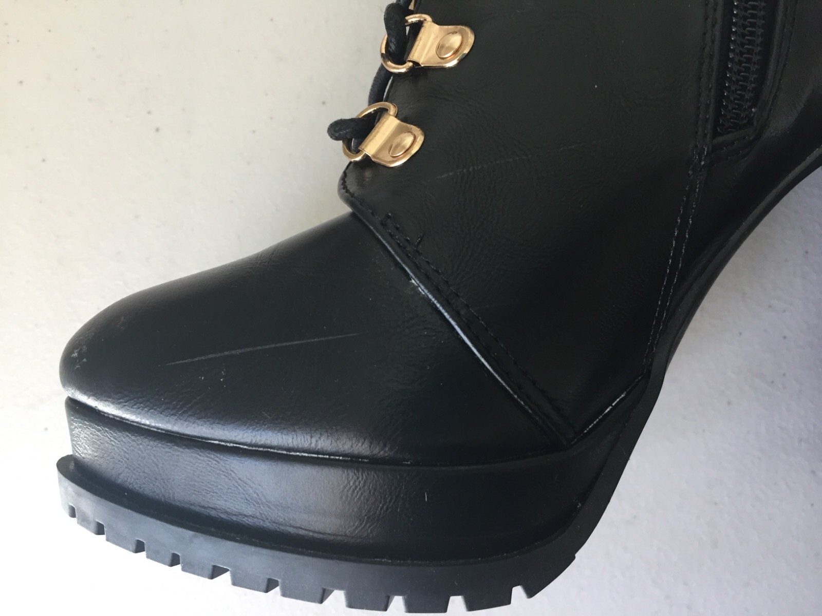 Shoedazzle Black Lace-up Ankle Bootie School Girl Size 7.5 Zipper & Gold Accents