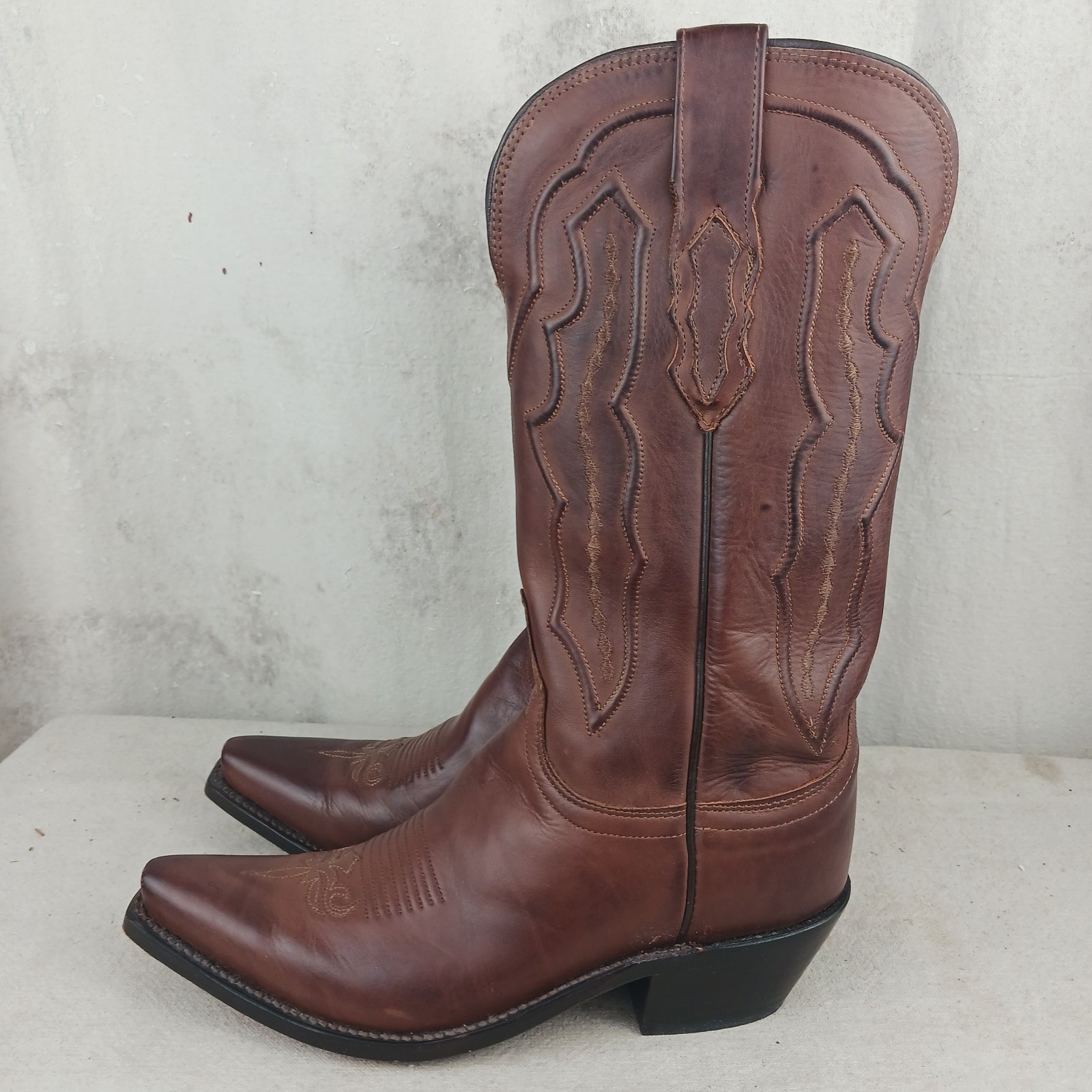 Brown Leather Lucchese Snip Toe Cowboy Boots Women’s Size 7 1/2