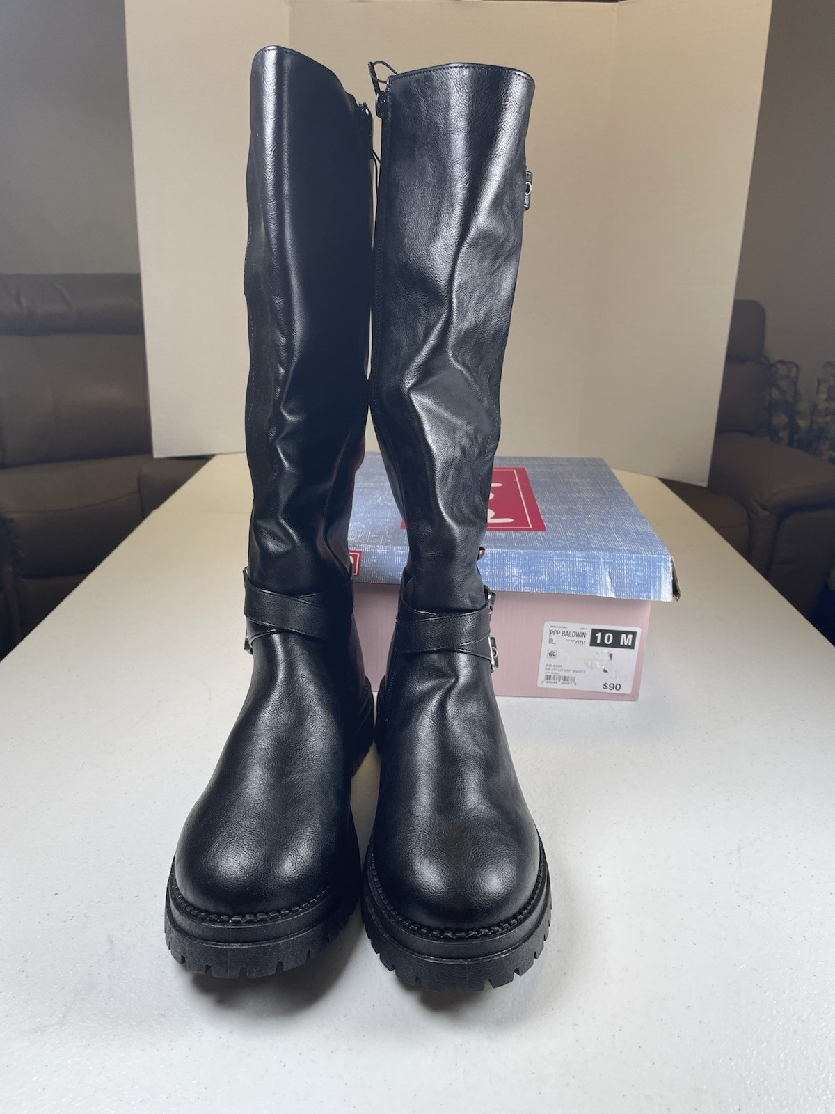 Pop Women’s Size 10M Black Baldwin Flat Heel Motorcycle Boots New In Box