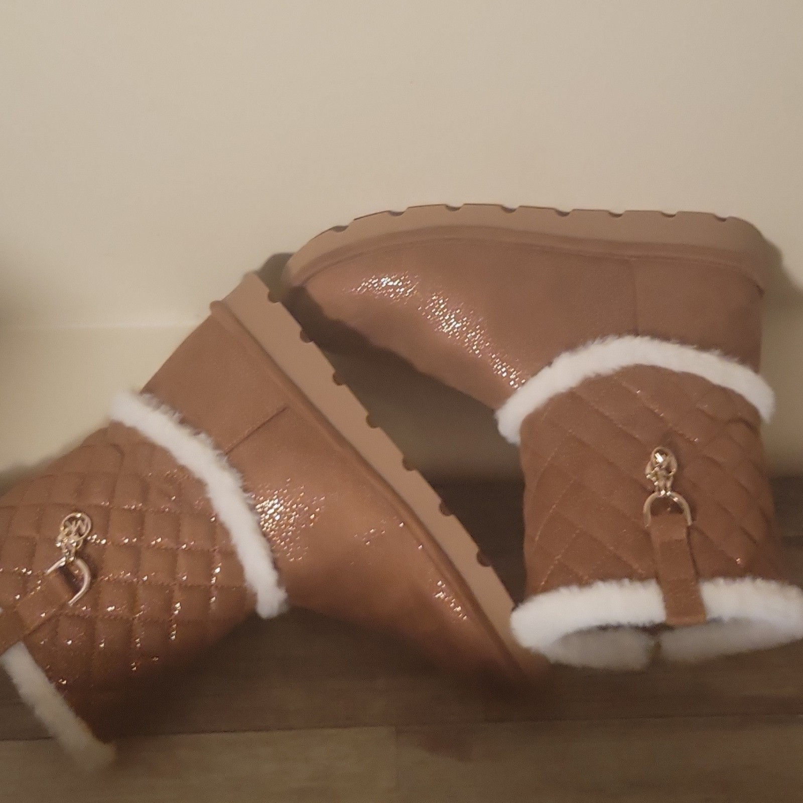 Michael Kors Teens US 5 Brown Suede Quilted Faux Fur Lined Pull-On Mid-Calf