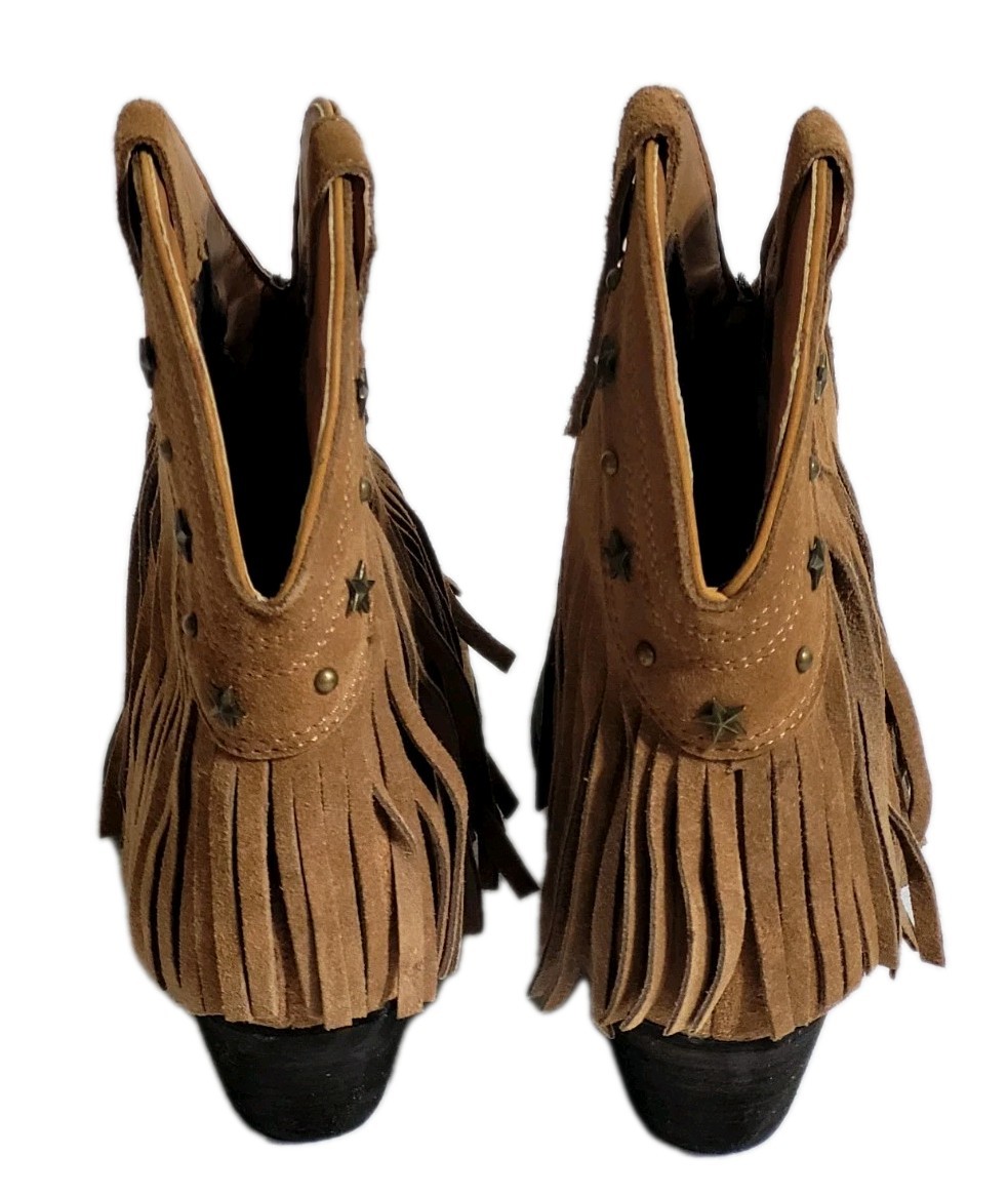 Very Volatile Los Angeles Brown Suede Cowgirl Boots With Fringe Women’s Size 8.5