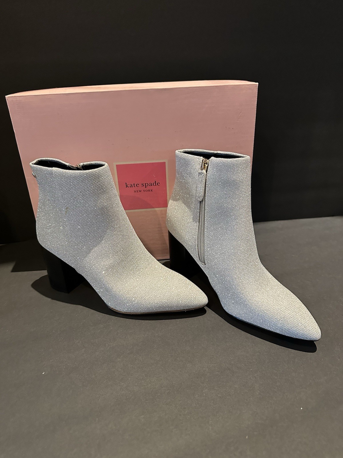 Kate Spade New York Giselle Lurex Glitter Silver Pointed Toe Ankle Bootie 6.5B