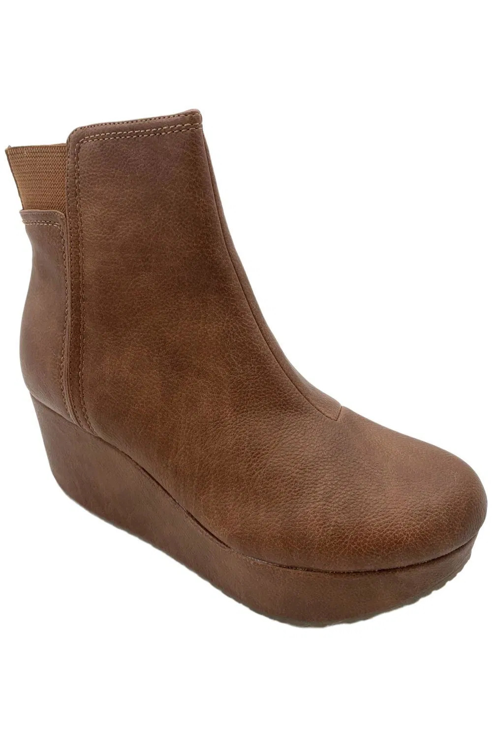 Yellow Box Women’s Brittany Faux Leather Wedged Zip Ankle Bootie Tan