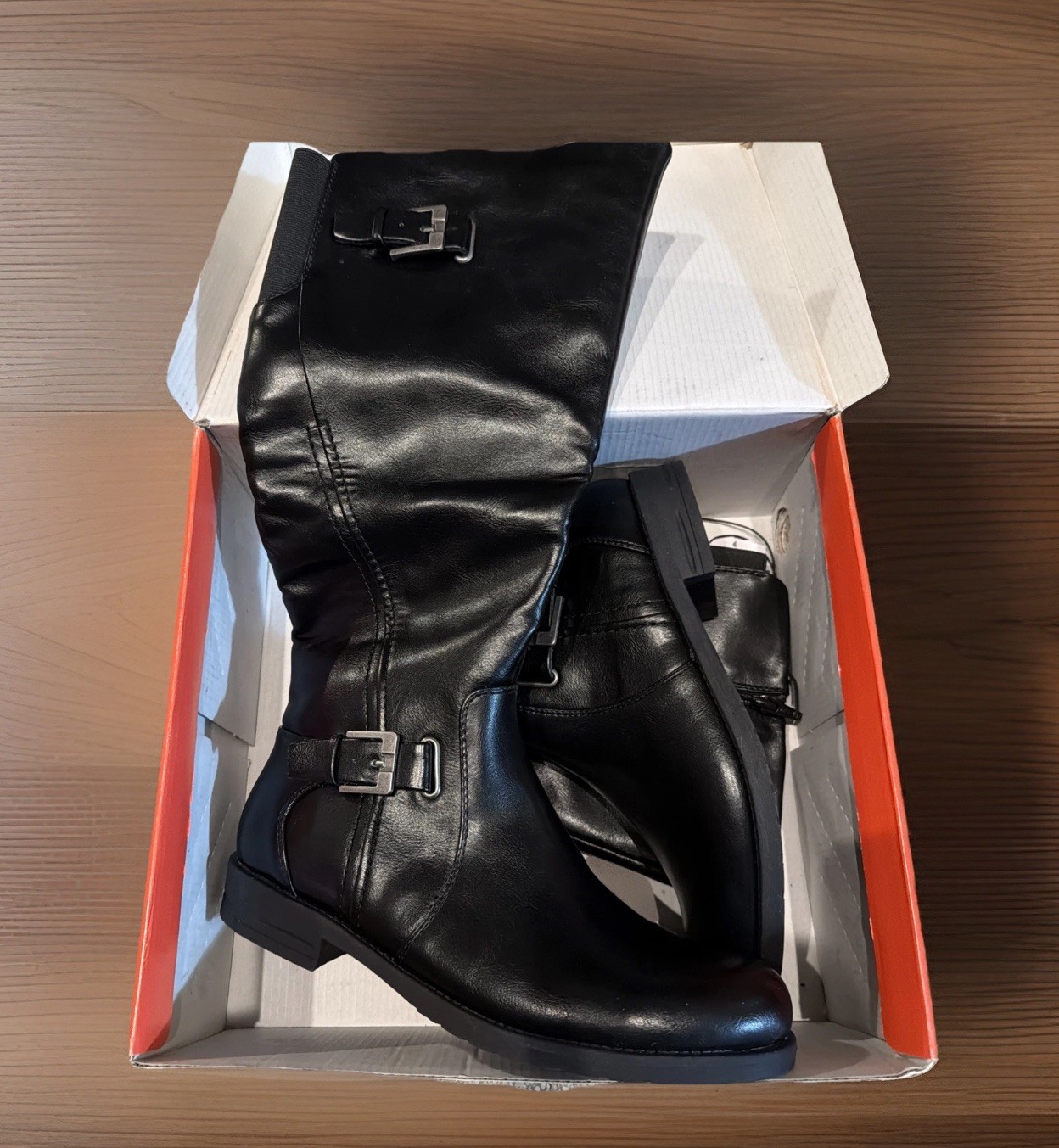Baretraps Carmen 2 Buckle Knee High Riding Boots Black SZ 8.5 Zip Larger Calf OK