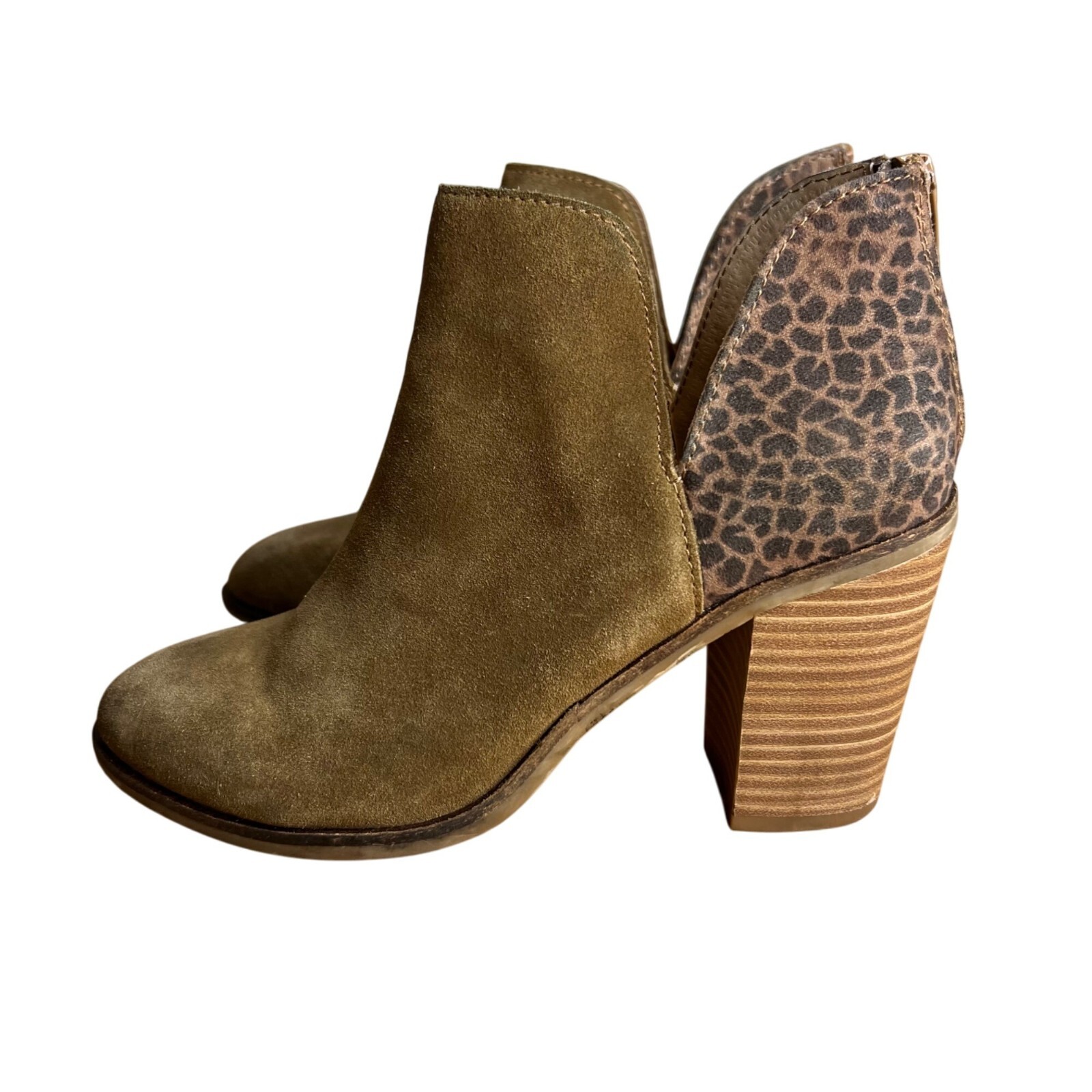 Dolce Vida DV8 Heel Ankle Boots Size 7 Booties Leopard Colorblock 3.5″ Heel